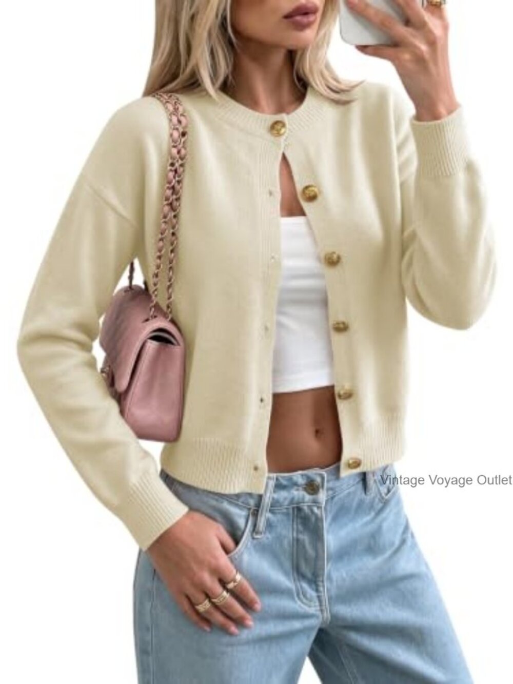 Wool Cashmere Blend Cardigan Cropped Button Up Knit Sweater